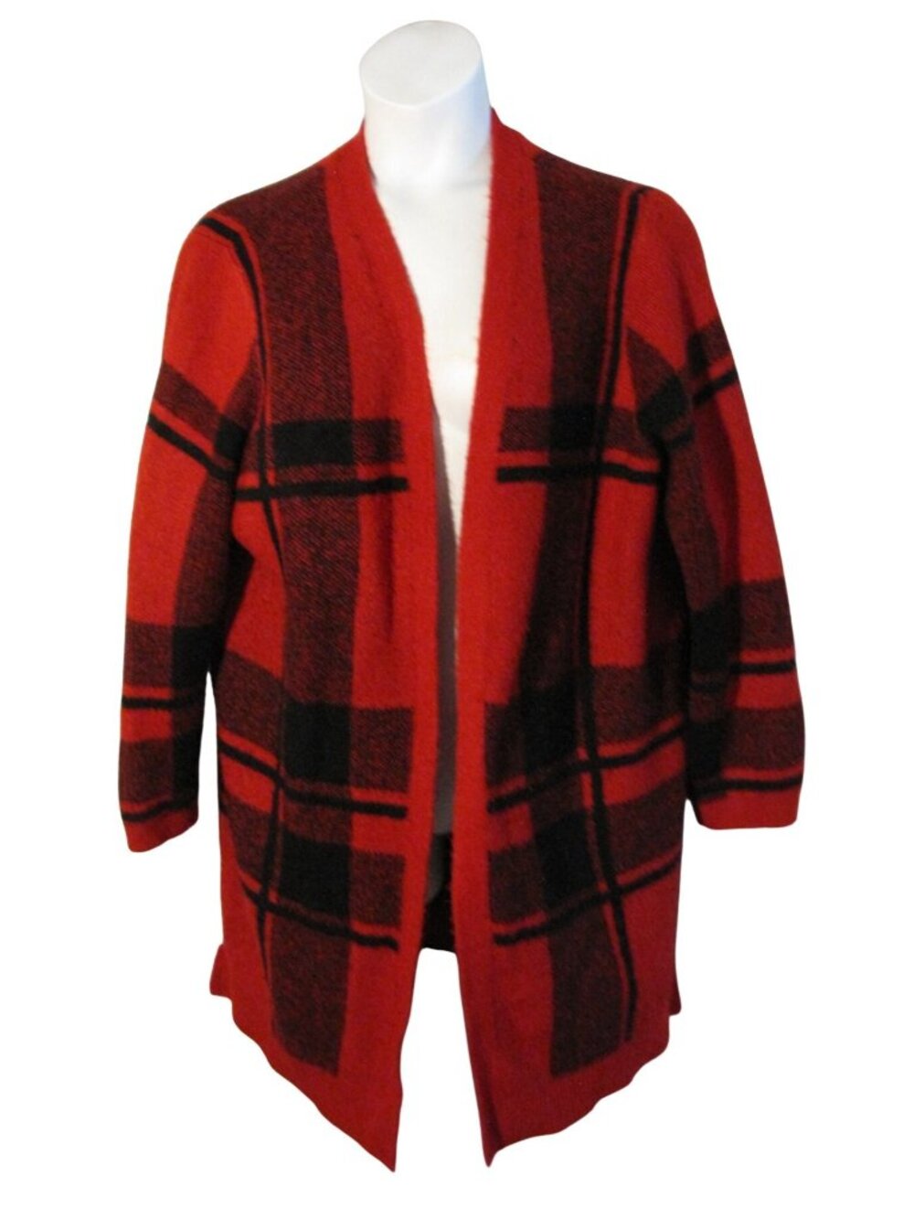 Old Navy XXL Red Black Plaid Cozy Open Front Cardigan Sweater